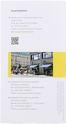 Flyer der Europäischen Kommission, Vertretung in Deutschland - Booth Design Unit, Grafikdesign aus Berlin