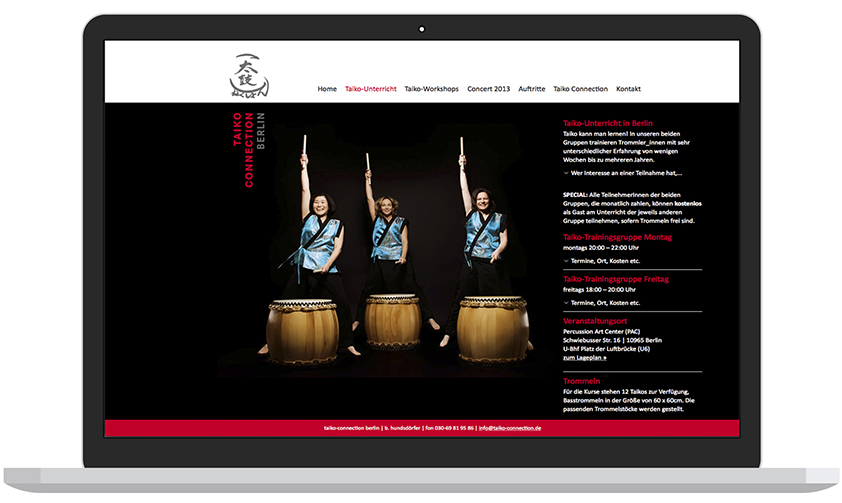 Grafikdesign-Berlin-Website Taiko Connection Berlin - Booth Design Unit, Webdesign aus Berlin