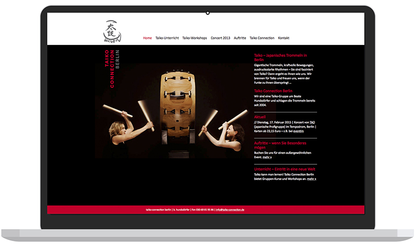 Grafikdesign-Berlin-Website Taiko Connection Berlin - Booth Design Unit, Webdesign aus Berlin